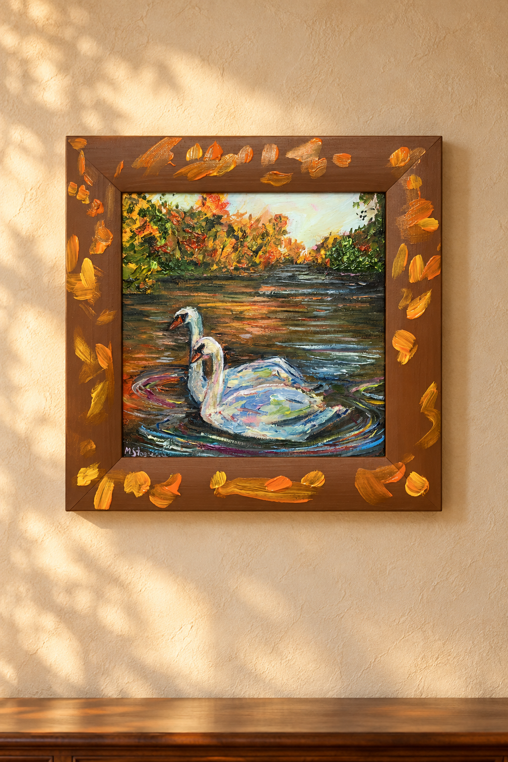 Swans in the Autumn Park by Marina Stognieva displayed in an interior